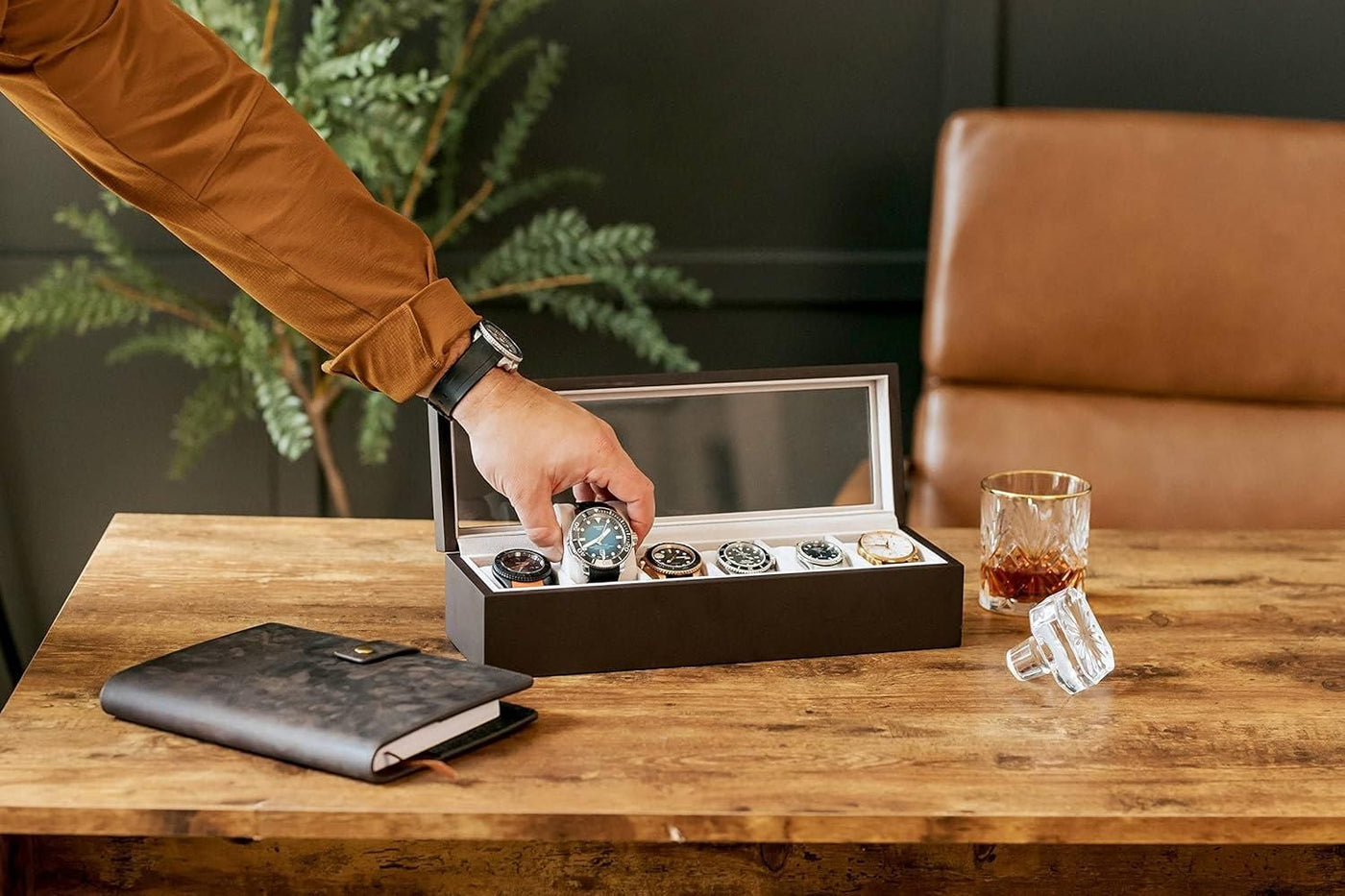 Wood Watch Box Organizer with Glass Display - TRENDLUXE