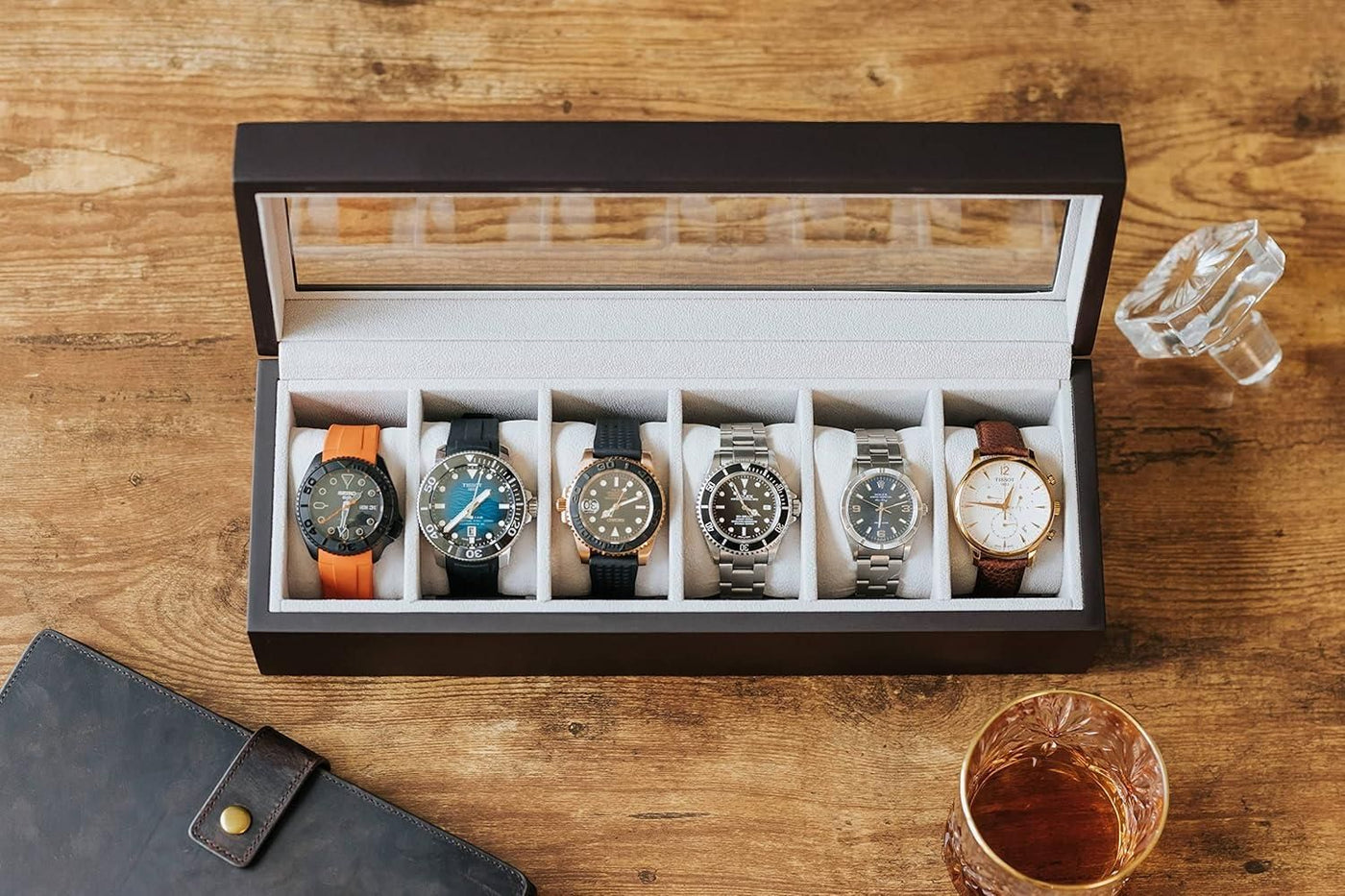 Wood Watch Box Organizer with Glass Display - TRENDLUXE