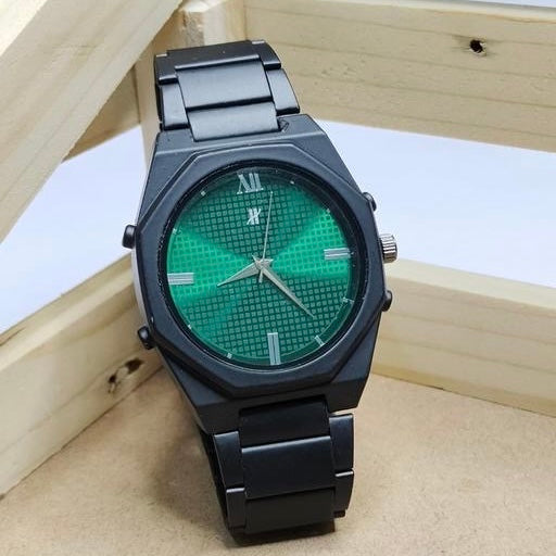 Black analog steel watch