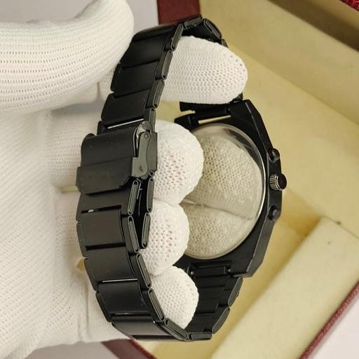 Black analog steel watch