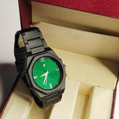 Black analog steel watch