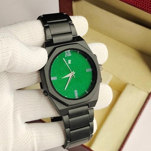 Black analog steel watch